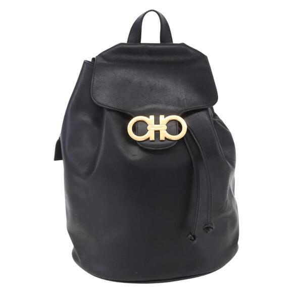 Salvatore Ferragamo Gancini Backpack Leather Black Gold Auth 153904 main image 4
